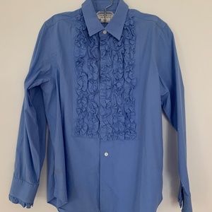 Comme Des Garcons Blue Ruffle Tuxedo Button Up Women’s Shirt Small